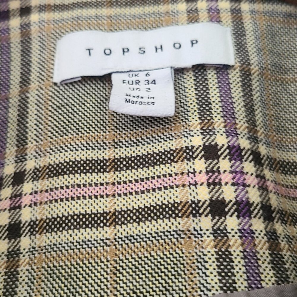 TOPSHOP Plaid Suit BLAZER in Brown, Pale Pink and Tan Size 2/4 (Runs Big). - Picture 2 of 7